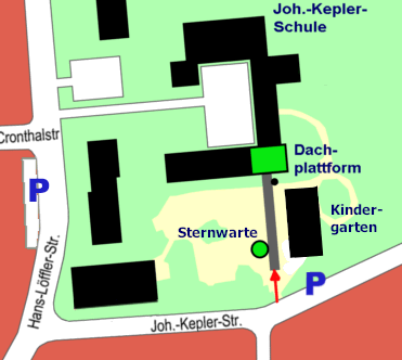Stadtplanausschnitt Keplerschule /
                        Sternwarte
